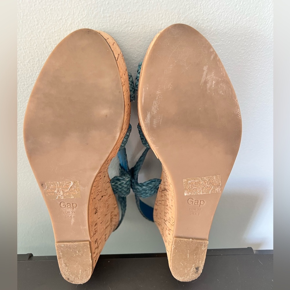 GAP Blue Braided Platform Cork Wedge Sandals - Picture 3 of 7